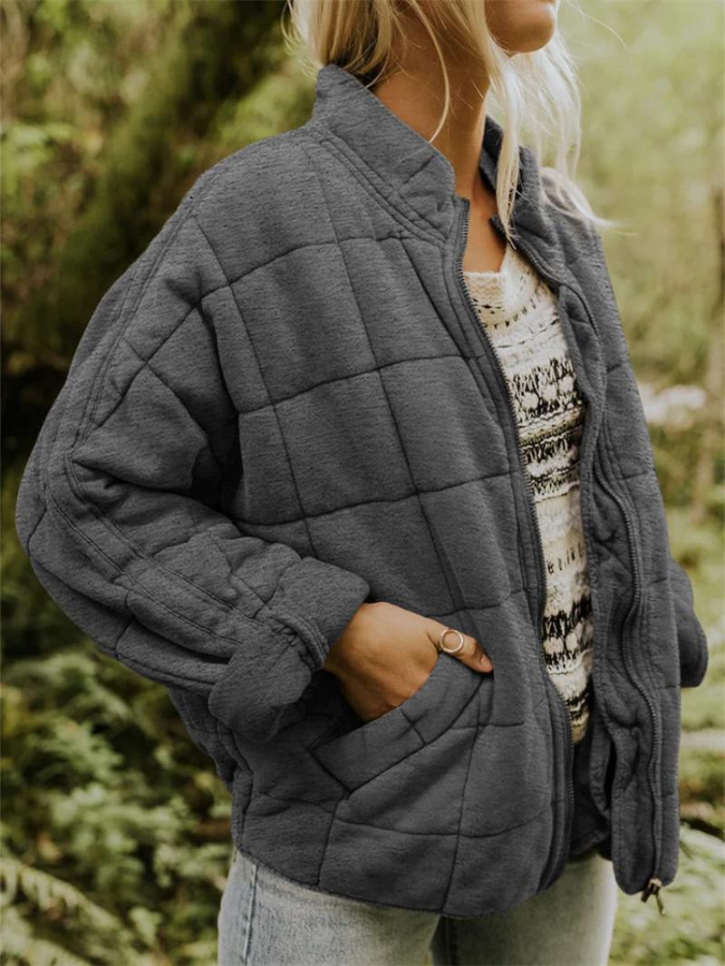 Women's Quilted Jacket, Lightweight Zip Up Padded Jacket for Ladies with Pockets