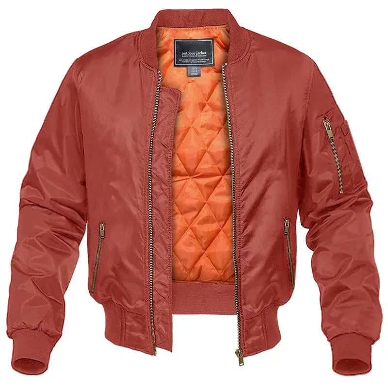 Men's Bomber Jacket - Navy Quilted MA1 Flight Jacket with Contrast Lining