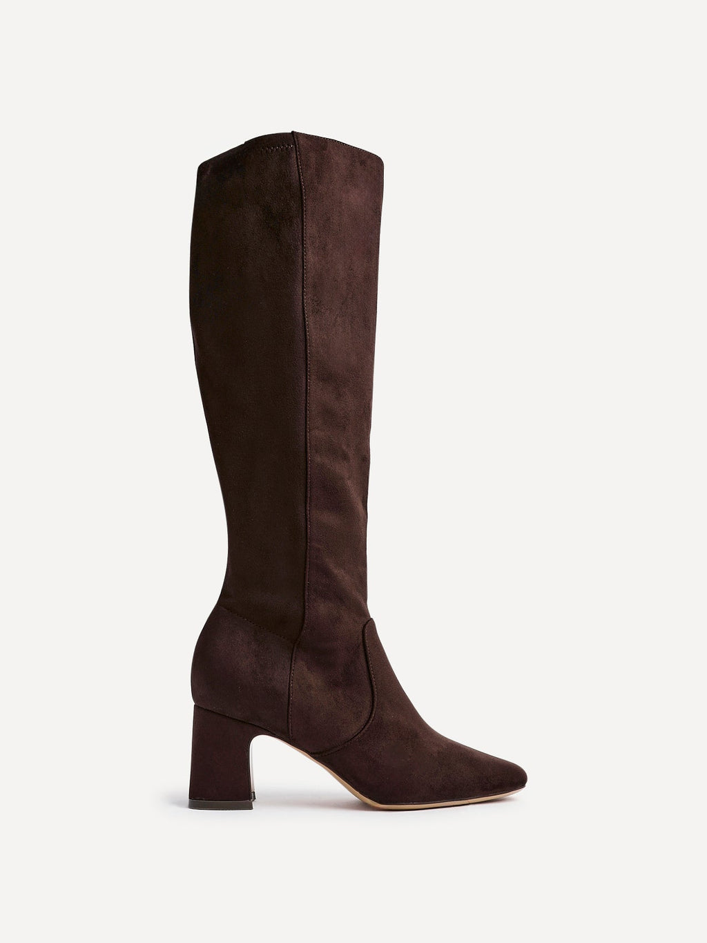 Women's Stretch Faux Suede Knee High Boots, Square Toe 6.5 cm Block Heel Full-Length Zip