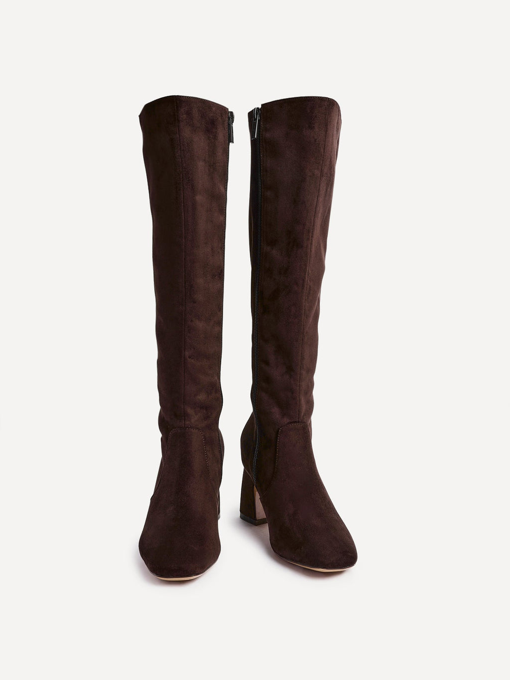 Women's Stretch Faux Suede Knee High Boots, Square Toe 6.5 cm Block Heel Full-Length Zip