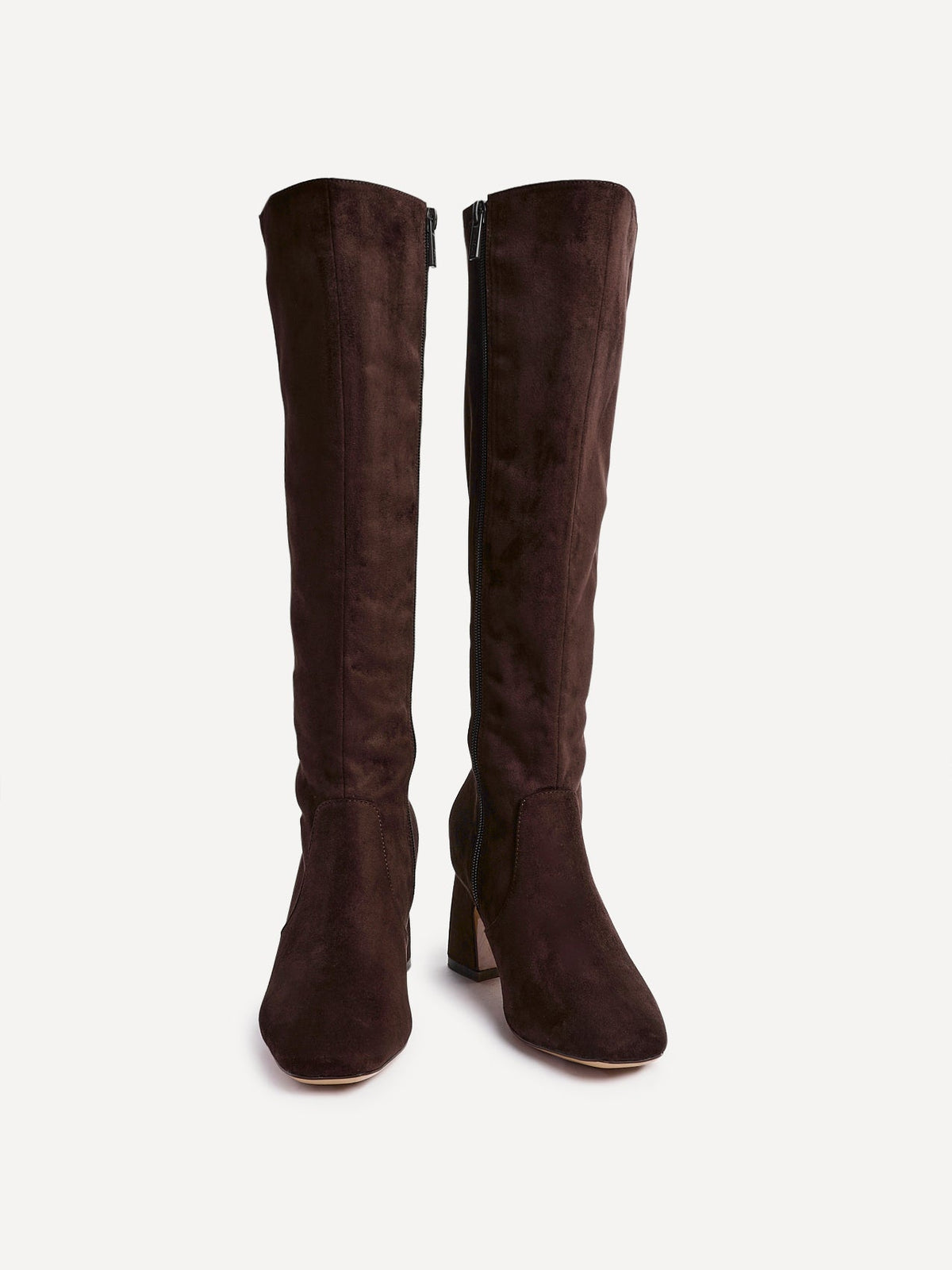 Women's Stretch Faux Suede Knee High Boots, Square Toe 6.5 cm Block Heel Full-Length Zip