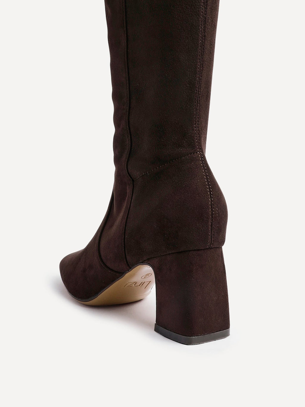 Women's Stretch Faux Suede Knee High Boots, Square Toe 6.5 cm Block Heel Full-Length Zip