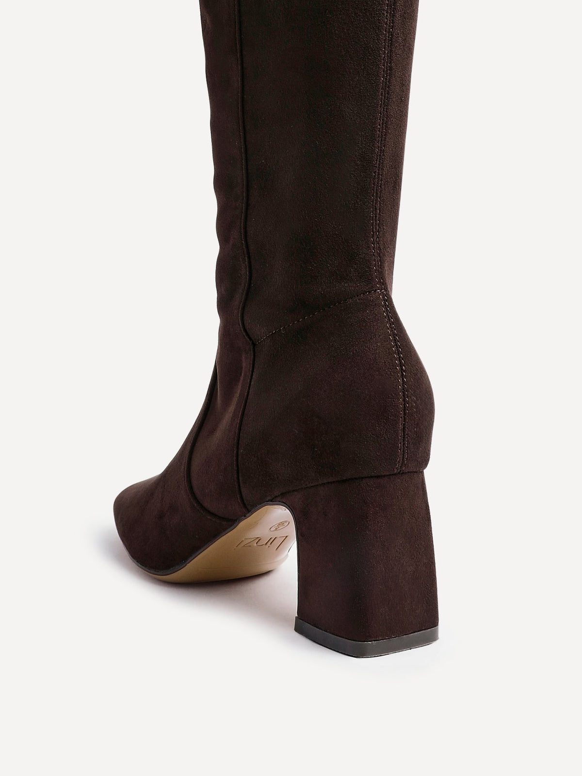 Women's Stretch Faux Suede Knee High Boots, Square Toe 6.5 cm Block Heel Full-Length Zip