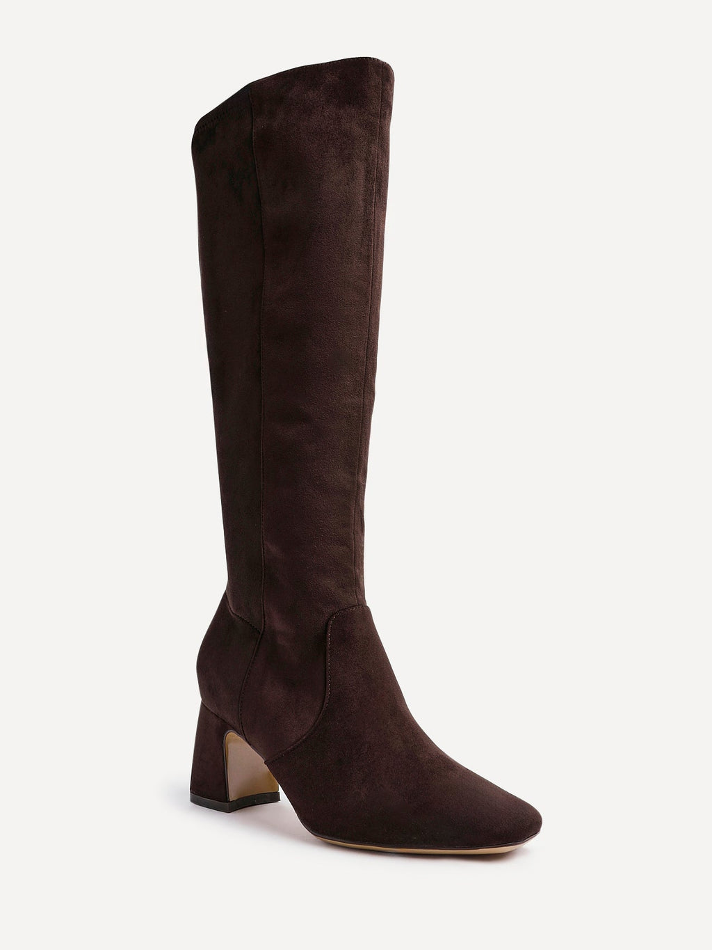 Women's Stretch Faux Suede Knee High Boots, Square Toe 6.5 cm Block Heel Full-Length Zip