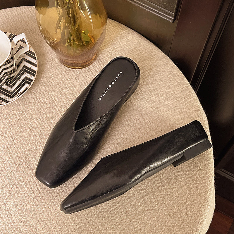 Women’s Slip-On Flat Shoes - Low Heel Square Toe Everyday Wear