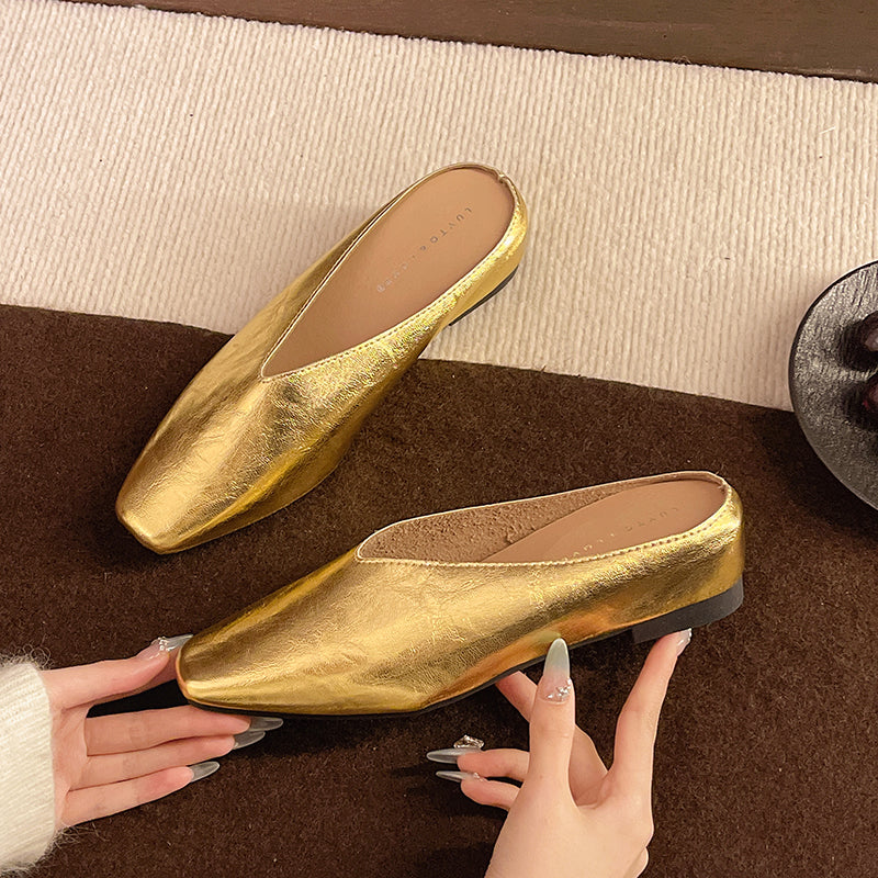 Women’s Slip-On Flat Shoes - Low Heel Square Toe Everyday Wear