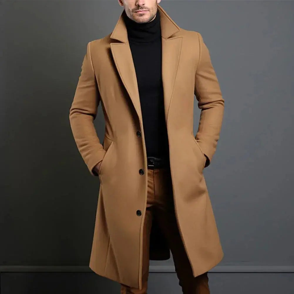 Men's Wool Overcoat - Camel Long Tailored Single-Breasted Winter Coat