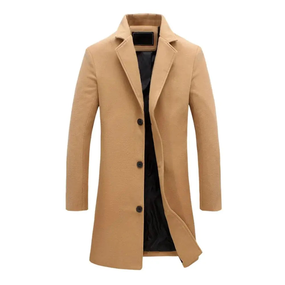 Men's Wool Overcoat - Camel Long Tailored Single-Breasted Winter Coat