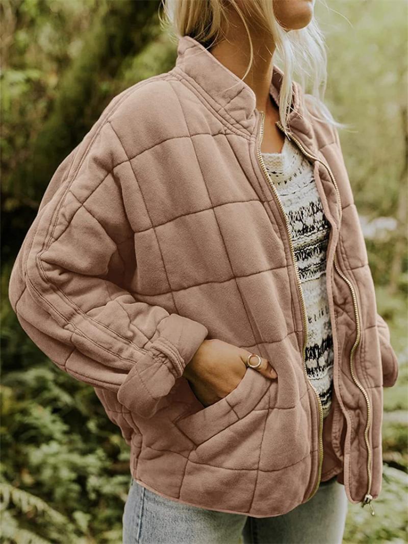 Women's Quilted Jacket, Lightweight Zip Up Padded Jacket for Ladies with Pockets