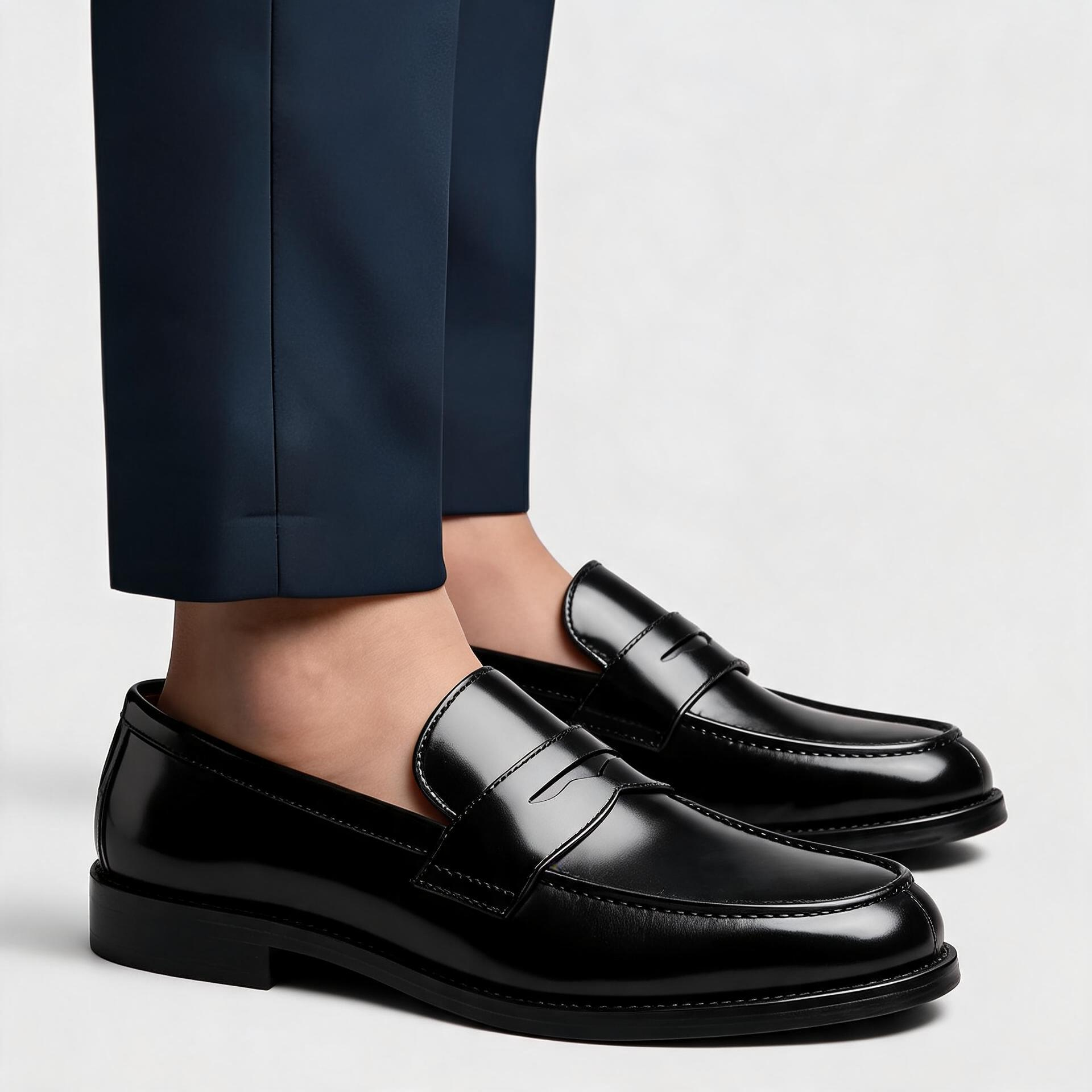 Men's Leather Penny Loafers - Slip-on Style and Flexible Rubber Sole