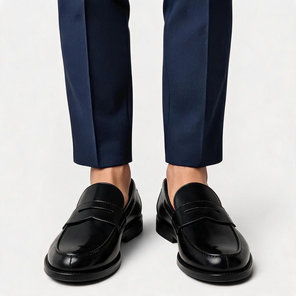 Men's Leather Penny Loafers - Slip-on Style and Flexible Rubber Sole
