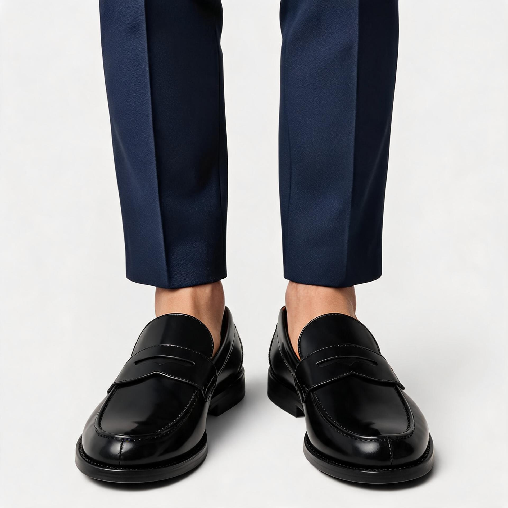 Men's Leather Penny Loafers - Slip-on Style and Flexible Rubber Sole