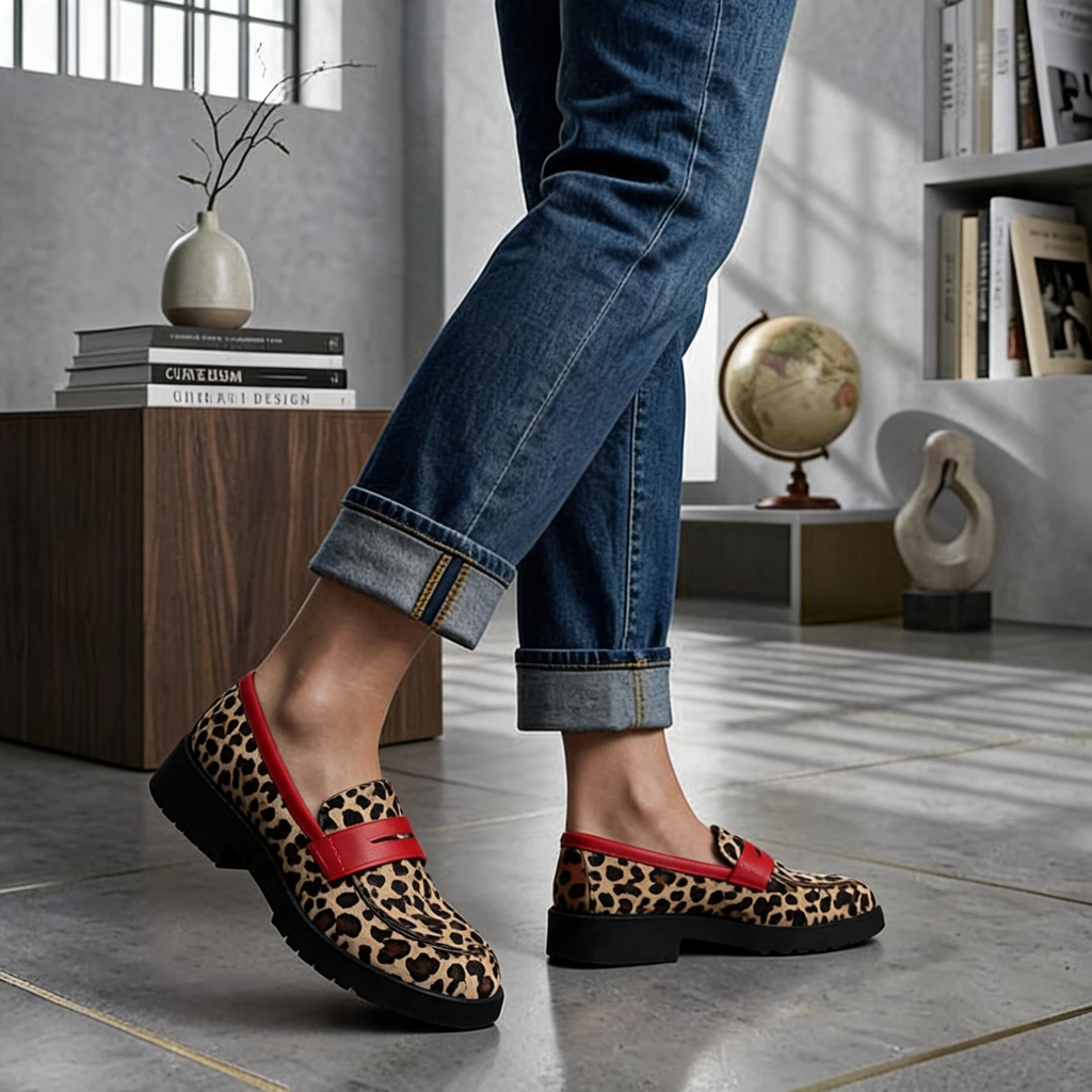 Women's Orthopedic Round Toe Loafers – Leopard Print Walking Shoes
