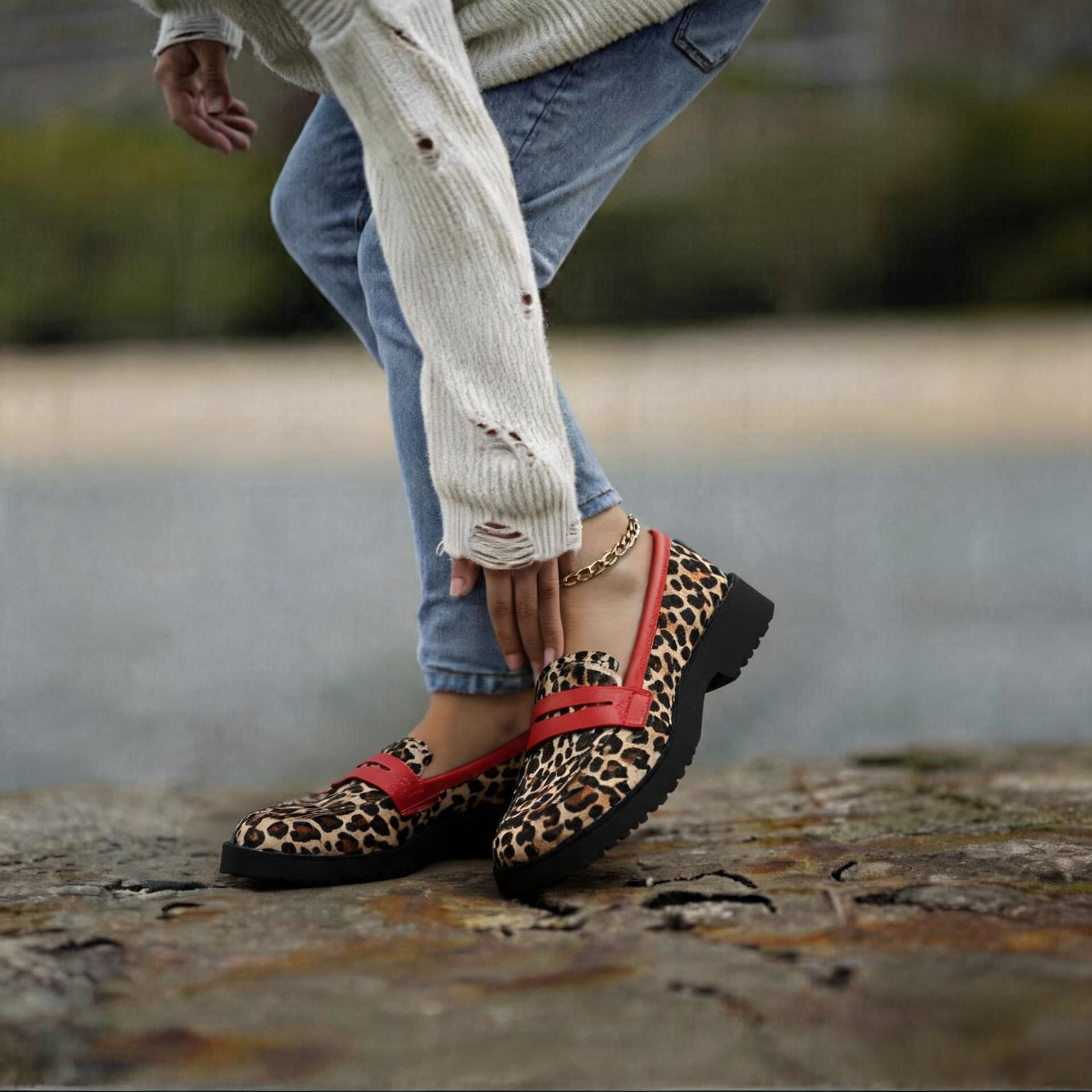 Women's Orthopedic Round Toe Loafers – Leopard Print Walking Shoes