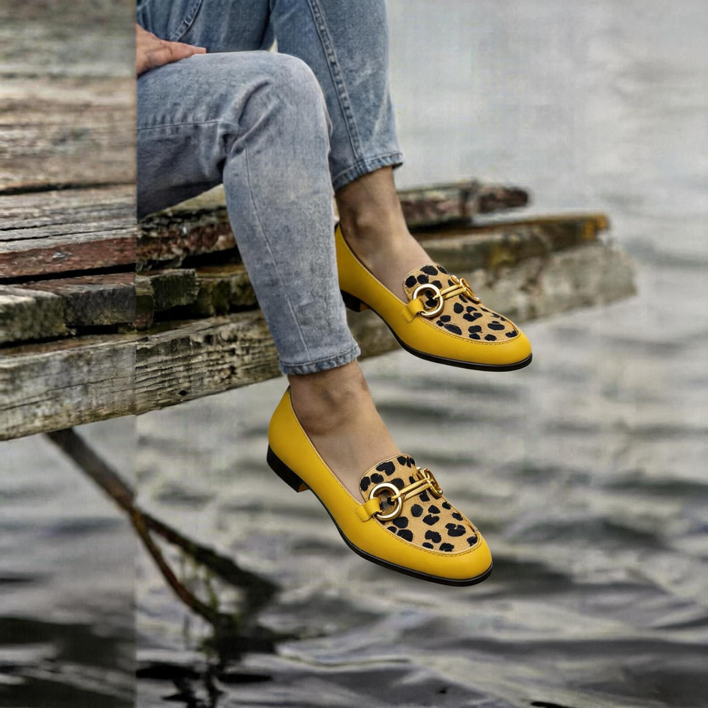 Women's Orthopedic Square Toe Loafers - Metal Buckle Slip On Shoes