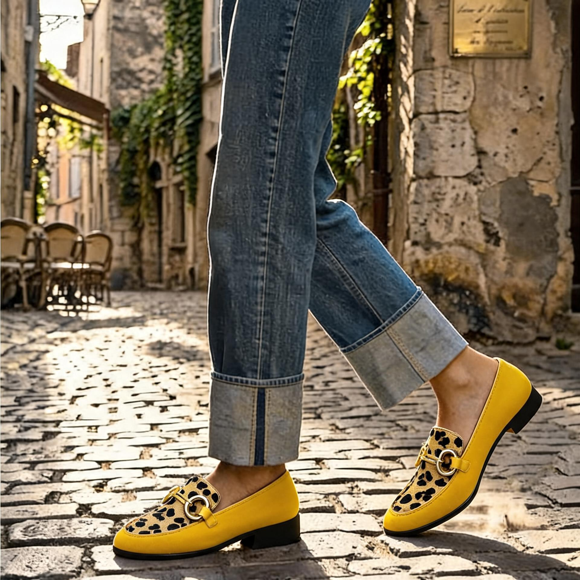 Women's Orthopedic Square Toe Loafers - Metal Buckle Slip On Shoes