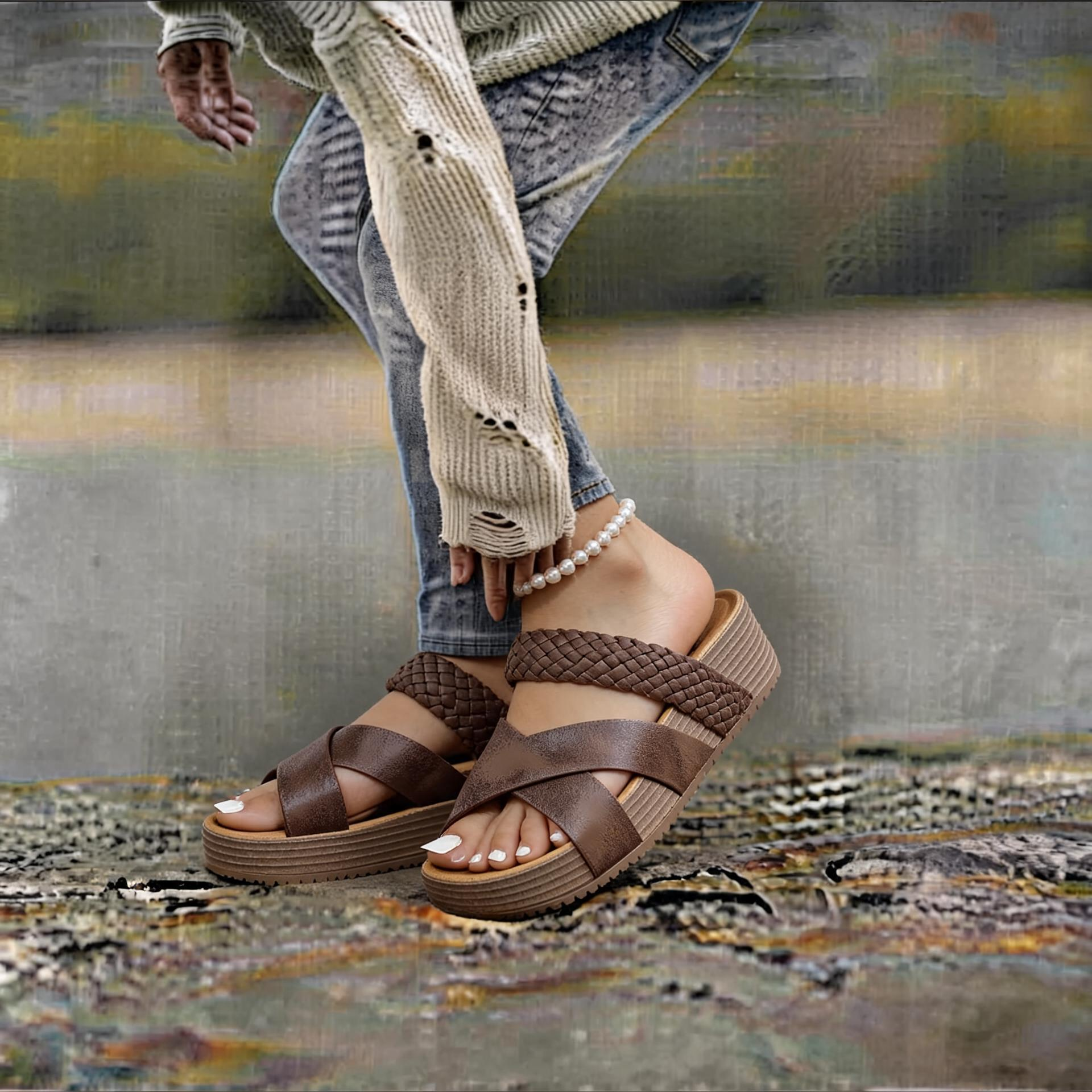 Women's Arch Support Orthopedic Sandals - Slip On Rubber Sole Lightweight Shoes