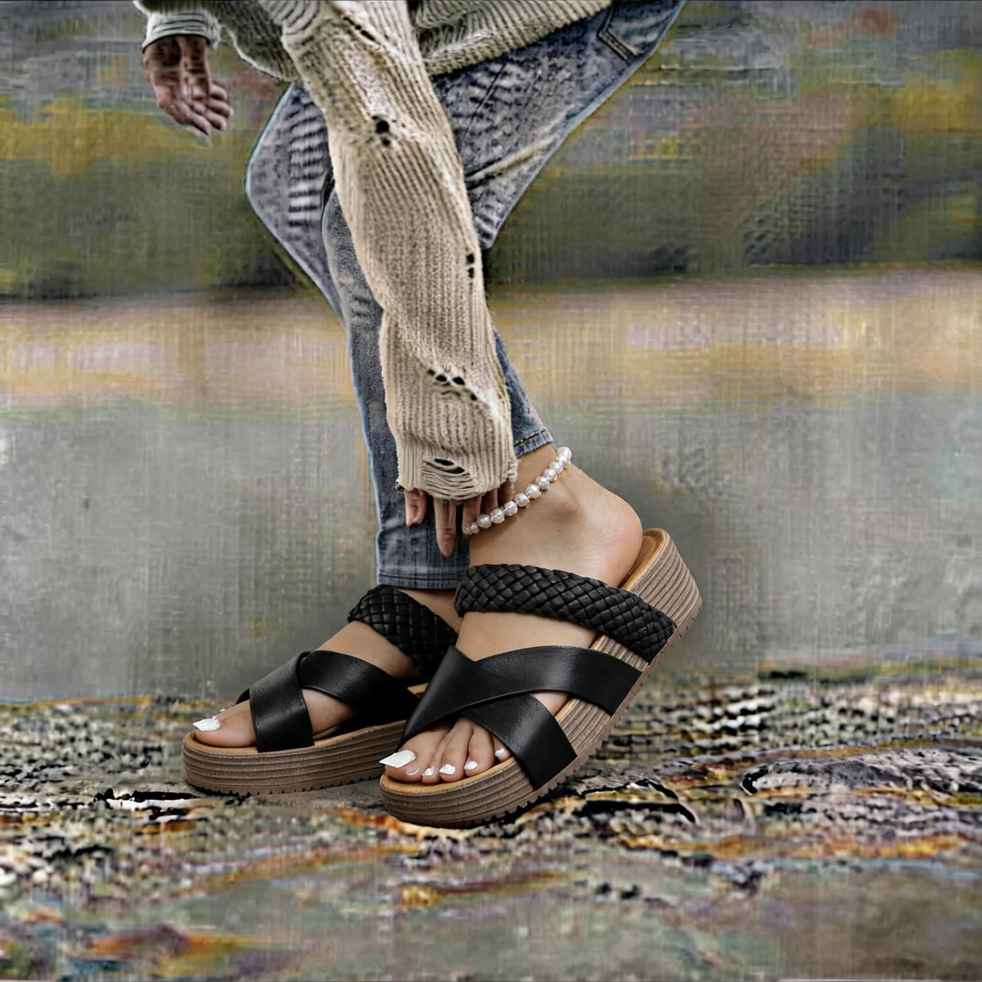 Women's Arch Support Orthopedic Sandals - Slip On Rubber Sole Lightweight Shoes