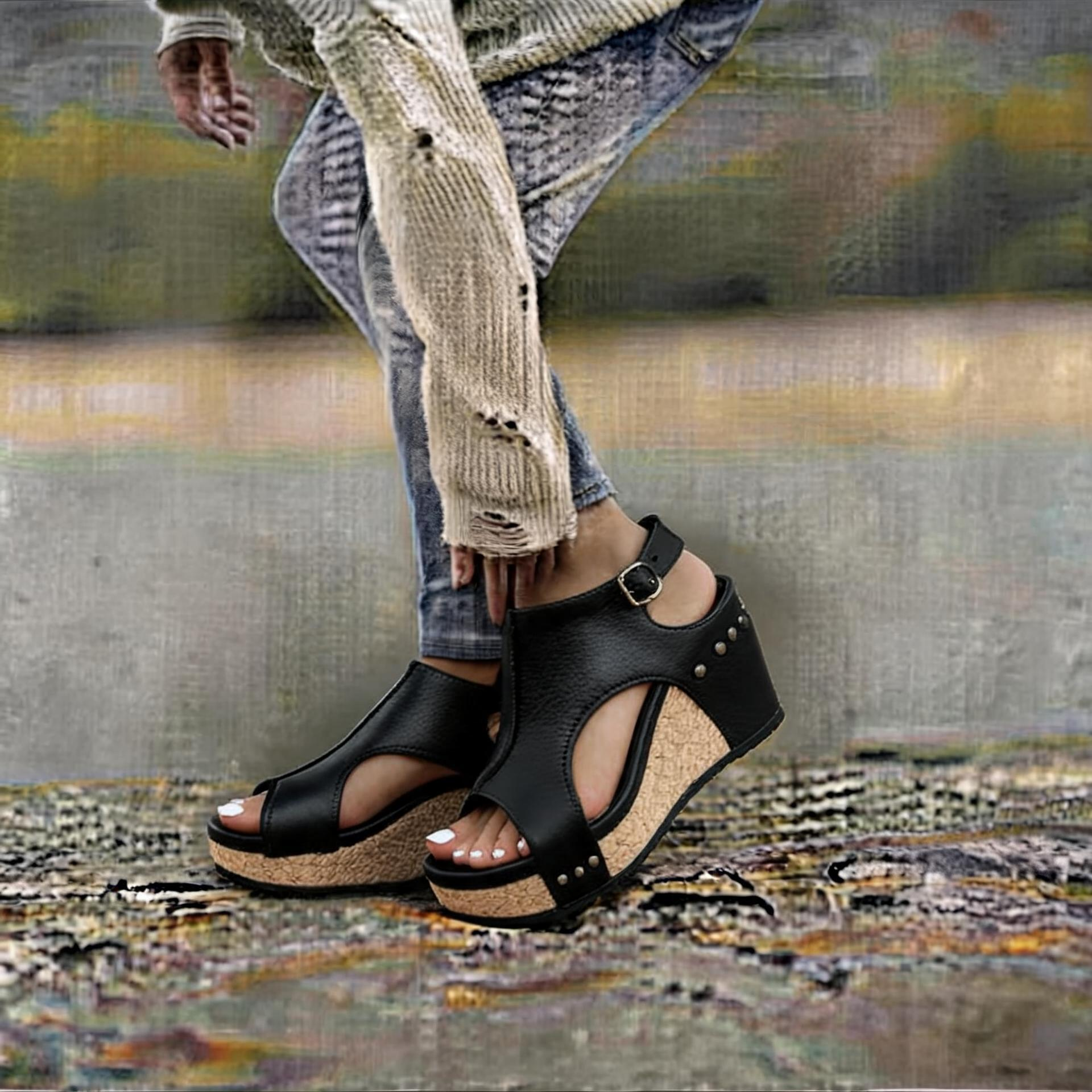 Women's Orthopedic Wedge Soled Sandals - High Heeled Non Slip Casual Shoes