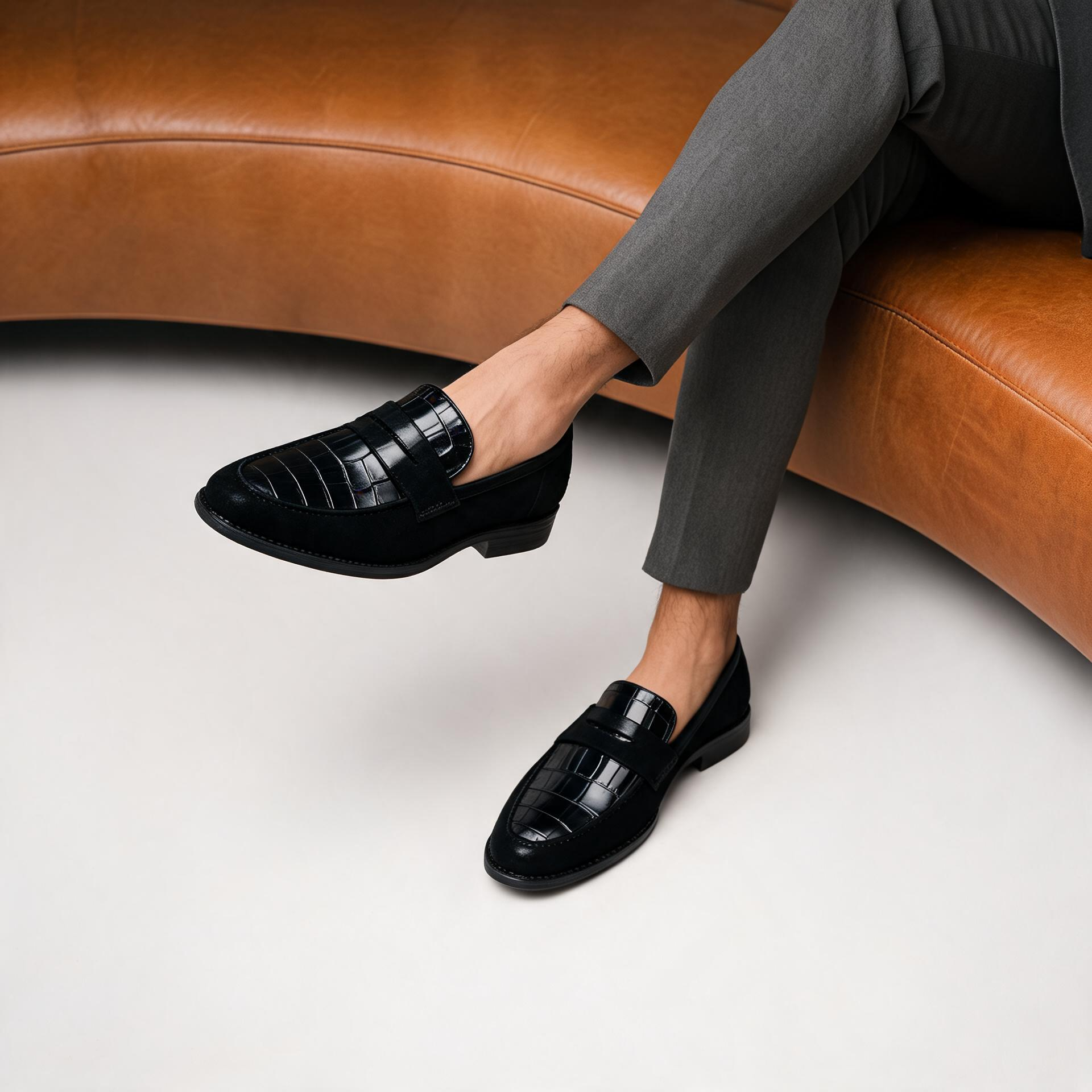 Women's Orthopedic Embossed Loafers - Croco Leather Printed Stylish Shoes