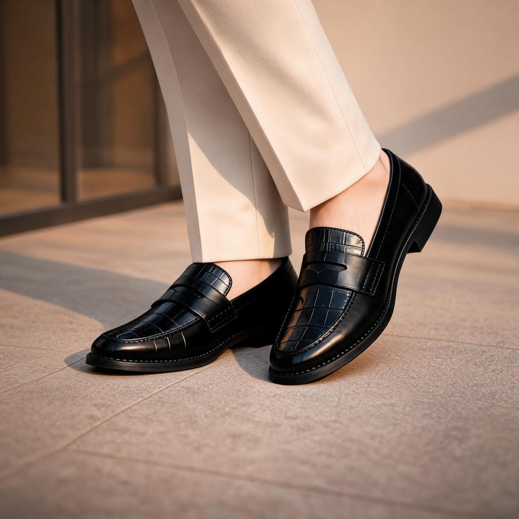 Women's Orthopedic Embossed Loafers - Croco Leather Printed Stylish Shoes