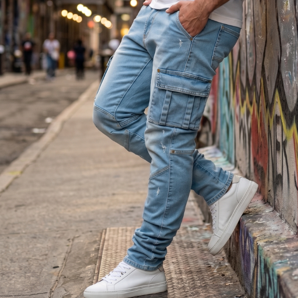 Men’s Casual Stretch Cargo Pants – Slim Fit Denim Jeans