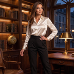 Women's Satin Long Sleeve Blouse – Elegant Button-Up Top