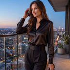 Women's Satin Long Sleeve Blouse – Elegant Button-Up Top