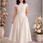 Women's Polka Dot Maxi Dress – High Neck Cap Sleeve Full Skirt