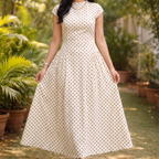 Women's Polka Dot Maxi Dress – High Neck Cap Sleeve Full Skirt
