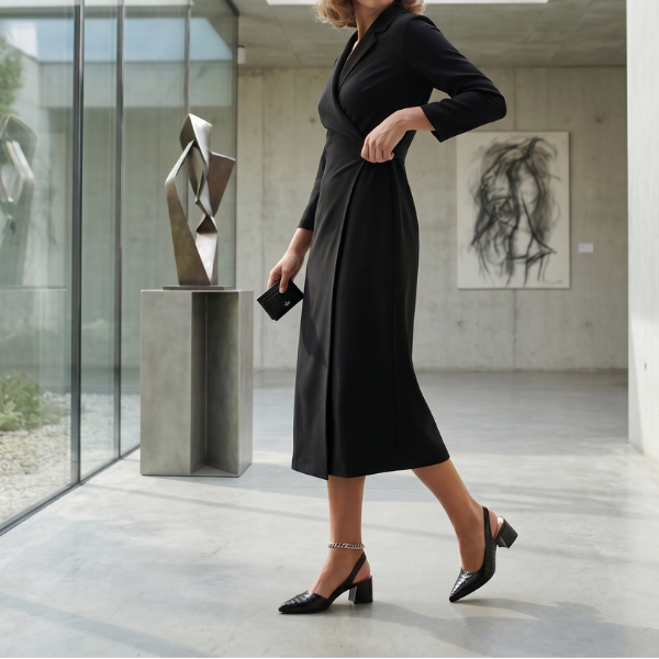 Women's Slingback Block Heel Pumps – Croc Styling with Pointed Toe Design