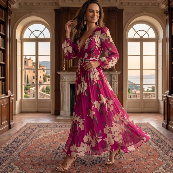 Women's Floral Chiffon Dress – Lightweight Flowy Design