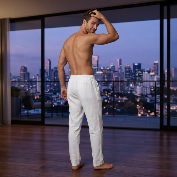Men's Relaxed Fit Summer Trousers – Drawstring Waist and Pleated Front