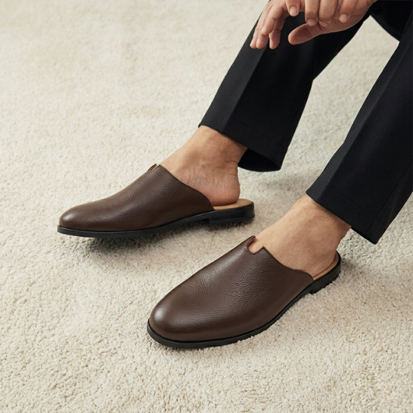 Men’s Leather Mule Shoes – Handmade Italian Leather Slip-On with Buckle