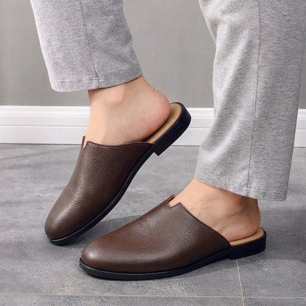 Men’s Leather Mule Shoes – Handmade Italian Leather Slip-On with Buckle