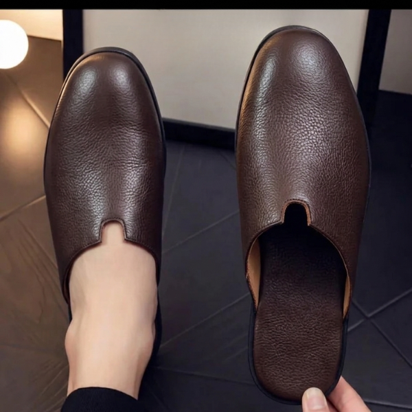 Men’s Leather Mule Shoes – Handmade Italian Leather Slip-On with Buckle