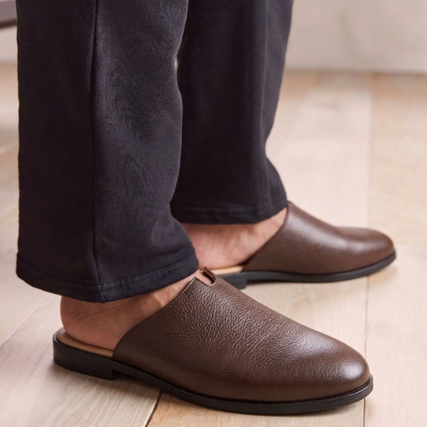 Men’s Leather Mule Shoes – Handmade Italian Leather Slip-On with Buckle