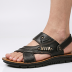 Men's Leather Open-Toe Sandals - Adjustable Back Strap Slip On Shoes