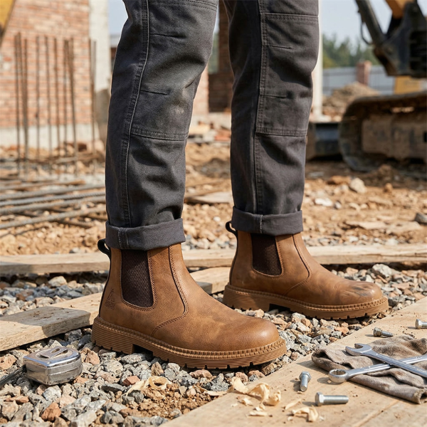 Men’s Slip on Leather Safety Work Boots - Heavy Duty Steel Toe Cap Site Footwear