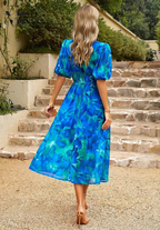 Women's Floral Print Midi Dress – Puff Sleeve Design