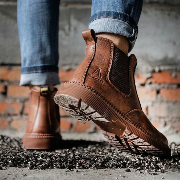 Men’s Slip on Leather Safety Work Boots - Heavy Duty Steel Toe Cap Site Footwear