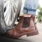 Men’s Slip on Leather Safety Work Boots - Heavy Duty Steel Toe Cap Site Footwear