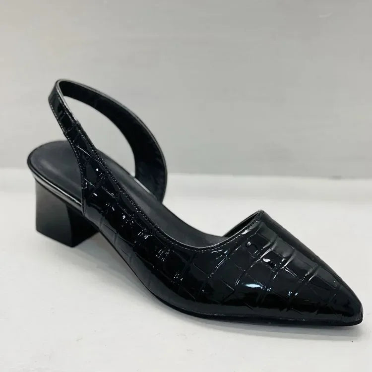 Women's Slingback Block Heel Pumps – Croc Styling with Pointed Toe Design