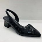 Women's Slingback Block Heel Pumps – Croc Styling with Pointed Toe Design