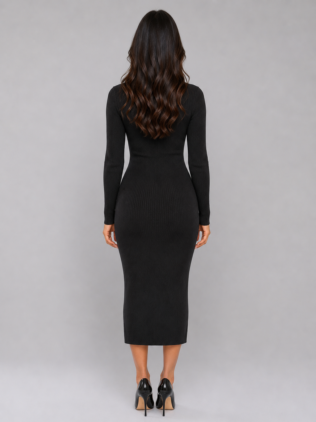 Women's Button Front Ribbed Jumper Dress, V-Neck Midi Knit Dress with Front Split