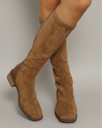 Women’s Knee-High Boots – Side zip, Suede look with small block heel Cara Ldn