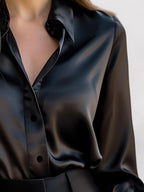 Women's Satin Long Sleeve Blouse – Elegant Button-Up Top