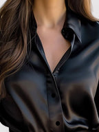 Women's Satin Long Sleeve Blouse – Elegant Button-Up Top