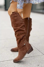 Women's Knee-High Slouch Boots – Casual Summer Suede Style Footwear