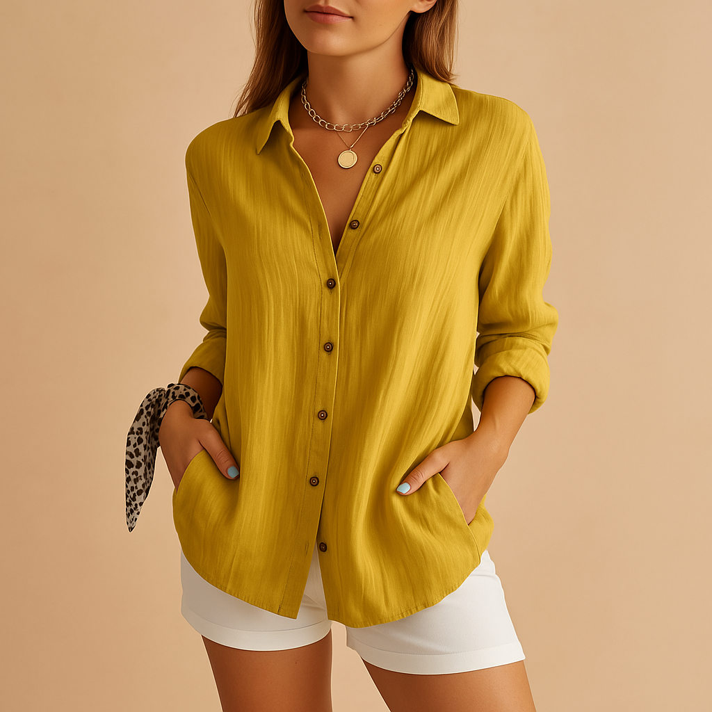 Women's Lightweight Long Sleeve Blouse – Relaxed Fit Button-Up Top